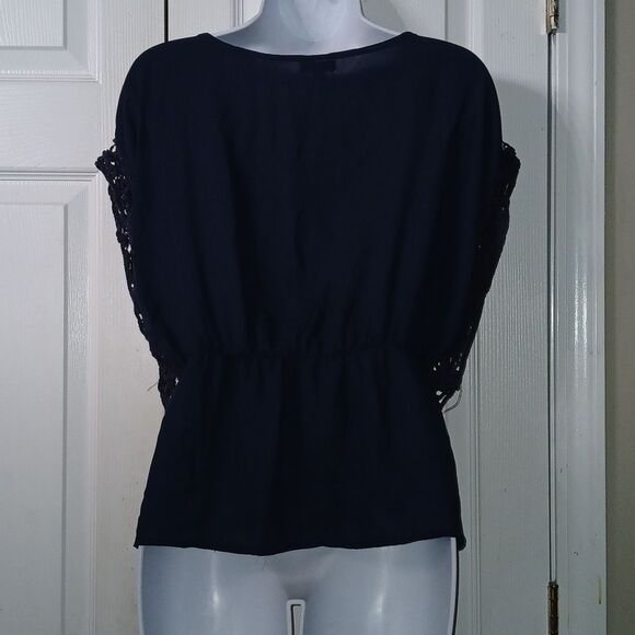 Blush navy blouse elastic waist Sz XL EUC - Picture 5 of 8
